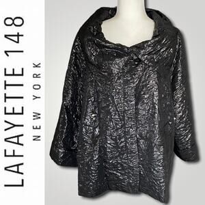 LAFAYETTE 148 EVENING MOD 60S VIBE COCKTAIL STATEMENT JACKET METALLIC BLACK 16